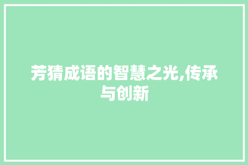 芳猜成语的智慧之光,传承与创新
