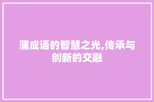 蒲成语的智慧之光,传承与创新的交融
