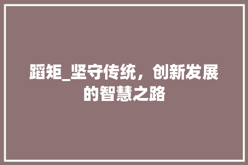 蹈矩_坚守传统，创新发展的智慧之路