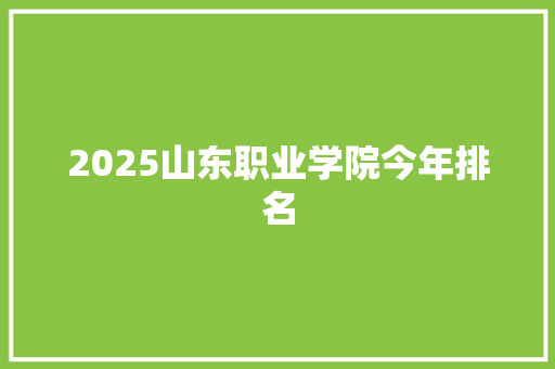 2025山东职业学院今年排名