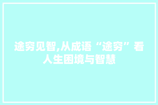 途穷见智,从成语“途穷”看人生困境与智慧