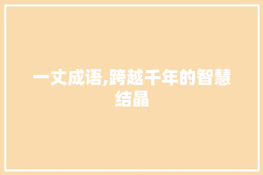 一丈成语,跨越千年的智慧结晶