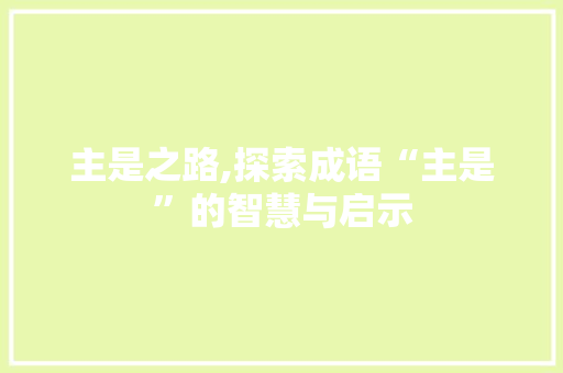 主是之路,探索成语“主是”的智慧与启示