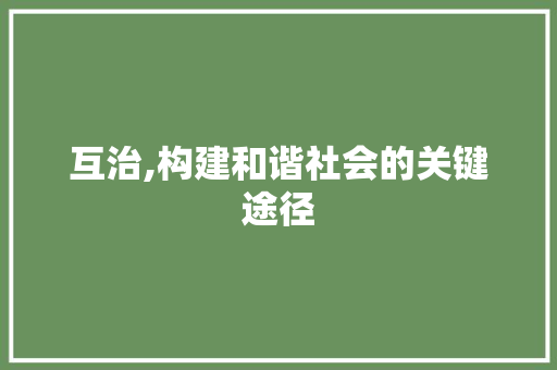 互治,构建和谐社会的关键途径