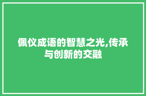佩仪成语的智慧之光,传承与创新的交融