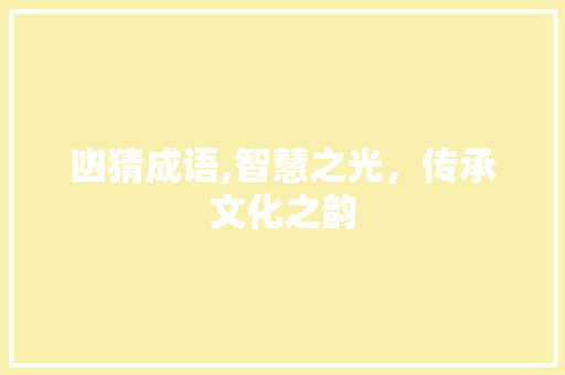 凼猜成语,智慧之光，传承文化之韵