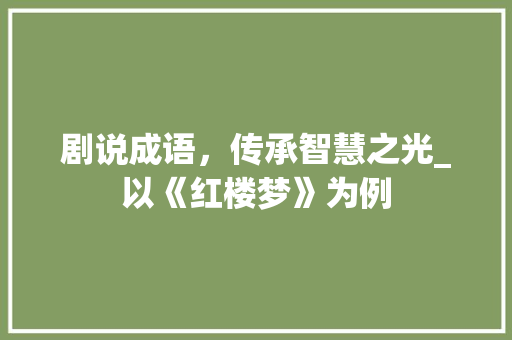 剧说成语，传承智慧之光_以《红楼梦》为例