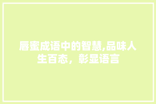 唇蜜成语中的智慧,品味人生百态，彰显语言