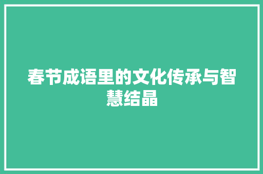 春节成语里的文化传承与智慧结晶