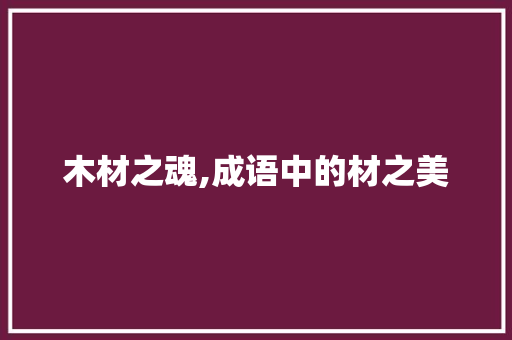 木材之魂,成语中的材之美