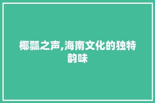 椰瓢之声,海南文化的独特韵味