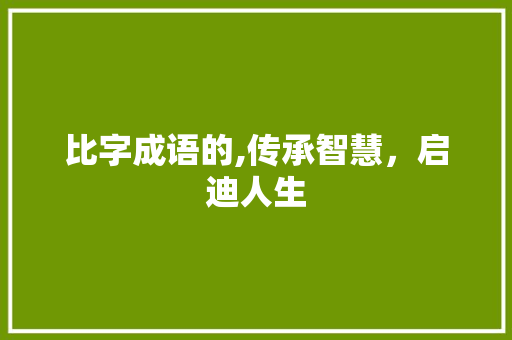 比字成语的,传承智慧，启迪人生