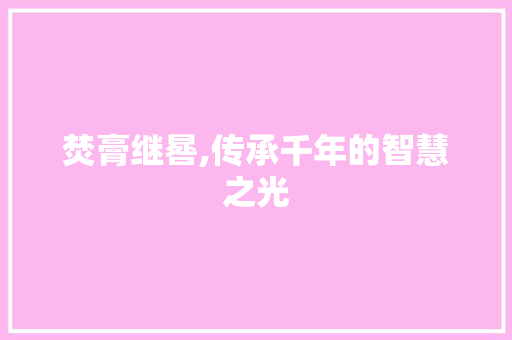 焚膏继晷,传承千年的智慧之光