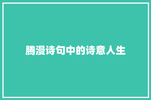 腾漫诗句中的诗意人生