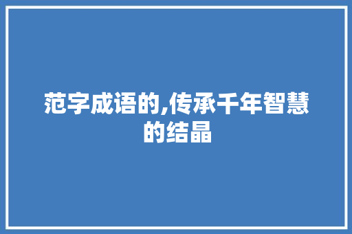 范字成语的,传承千年智慧的结晶