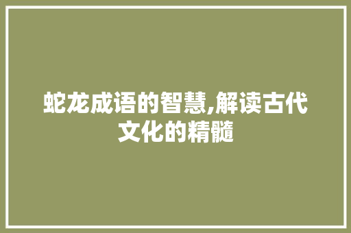 蛇龙成语的智慧,解读古代文化的精髓