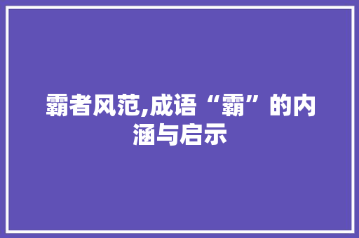 霸者风范,成语“霸”的内涵与启示