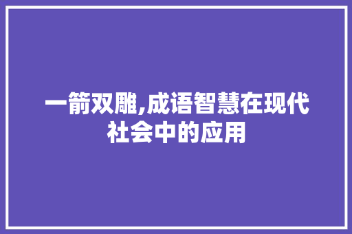 一箭双雕,成语智慧在现代社会中的应用