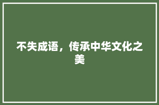 不失成语，传承中华文化之美