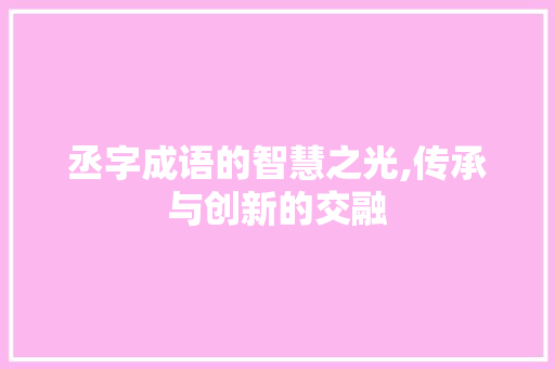 丞字成语的智慧之光,传承与创新的交融