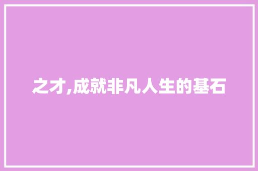 之才,成就非凡人生的基石