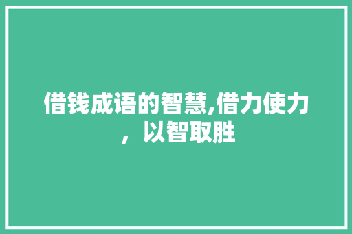 借钱成语的智慧,借力使力，以智取胜