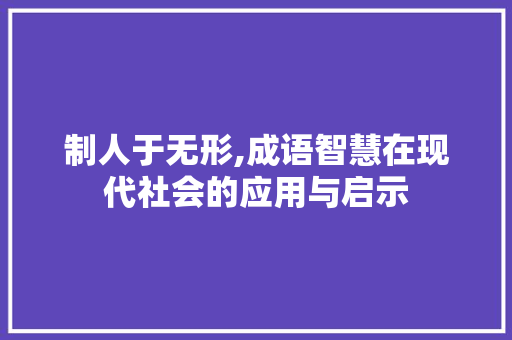 制人于无形,成语智慧在现代社会的应用与启示