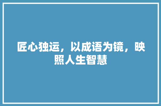 匠心独运，以成语为镜，映照人生智慧