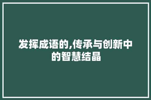 发挥成语的,传承与创新中的智慧结晶