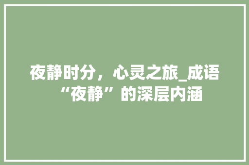 夜静时分，心灵之旅_成语“夜静”的深层内涵