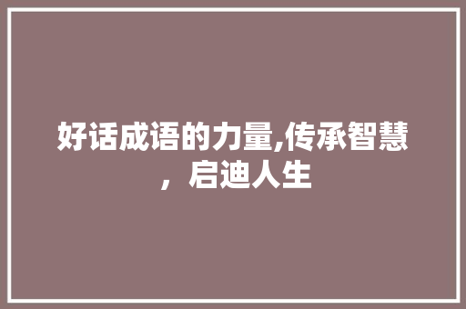 好话成语的力量,传承智慧，启迪人生