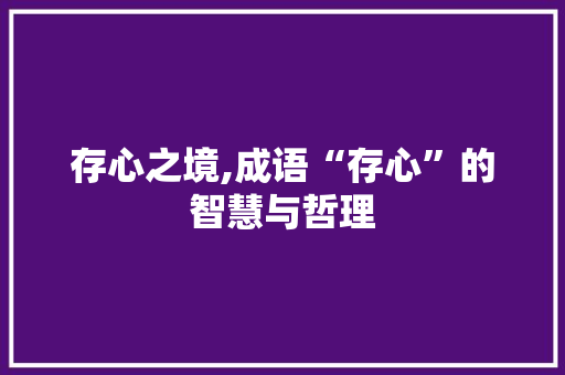存心之境,成语“存心”的智慧与哲理