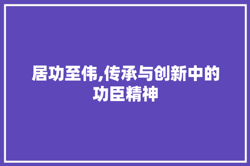 居功至伟,传承与创新中的功臣精神