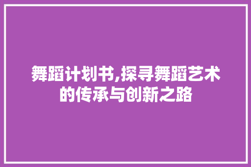 舞蹈计划书,探寻舞蹈艺术的传承与创新之路