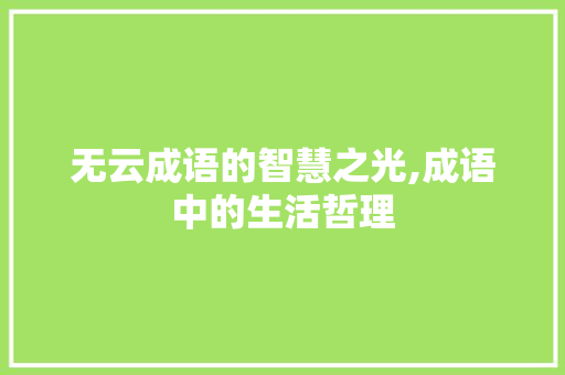 无云成语的智慧之光,成语中的生活哲理