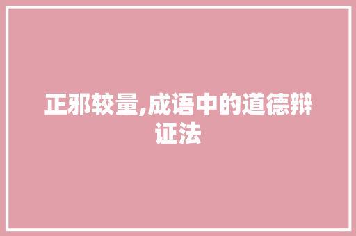 正邪较量,成语中的道德辩证法