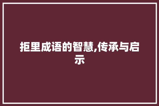 拒里成语的智慧,传承与启示