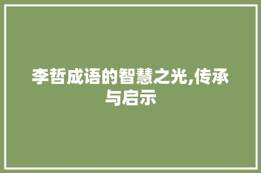 李哲成语的智慧之光,传承与启示