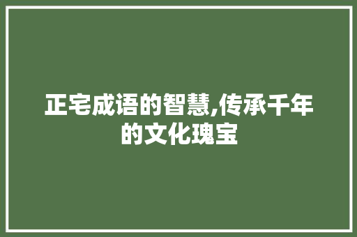 正宅成语的智慧,传承千年的文化瑰宝