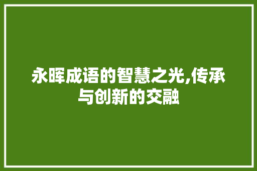 永晖成语的智慧之光,传承与创新的交融