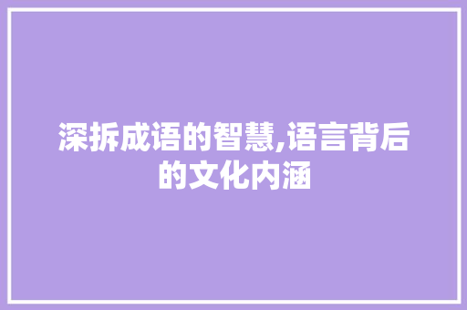 深拆成语的智慧,语言背后的文化内涵