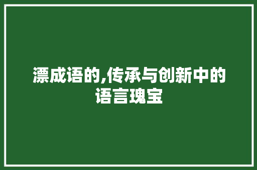 漂成语的,传承与创新中的语言瑰宝