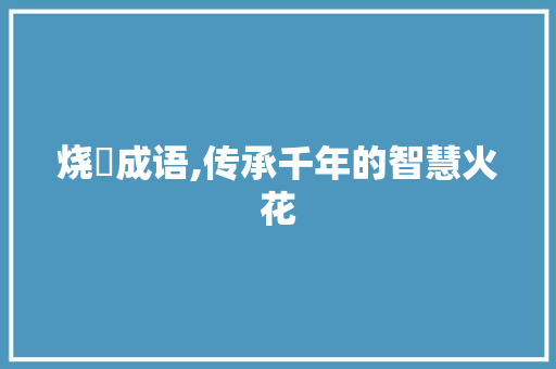 烧旳成语,传承千年的智慧火花