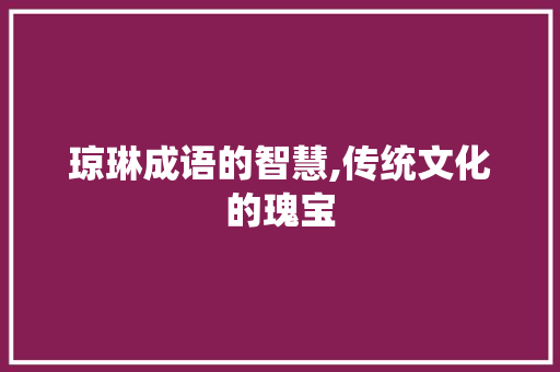 琼琳成语的智慧,传统文化的瑰宝