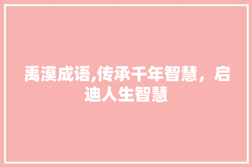 禹漠成语,传承千年智慧，启迪人生智慧