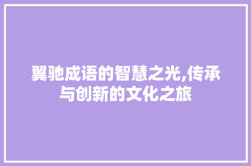 翼驰成语的智慧之光,传承与创新的文化之旅
