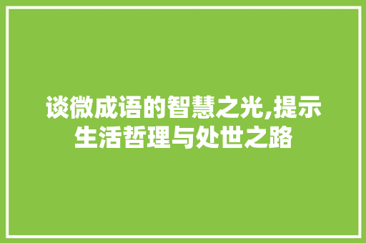 谈微成语的智慧之光,提示生活哲理与处世之路