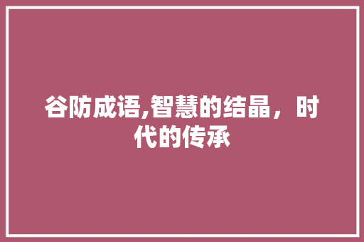 谷防成语,智慧的结晶，时代的传承