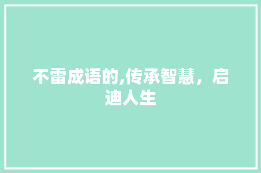 不雷成语的,传承智慧，启迪人生