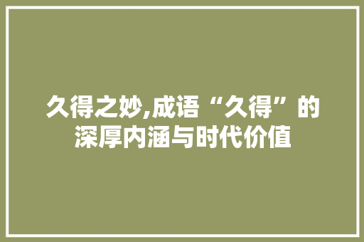 久得之妙,成语“久得”的深厚内涵与时代价值